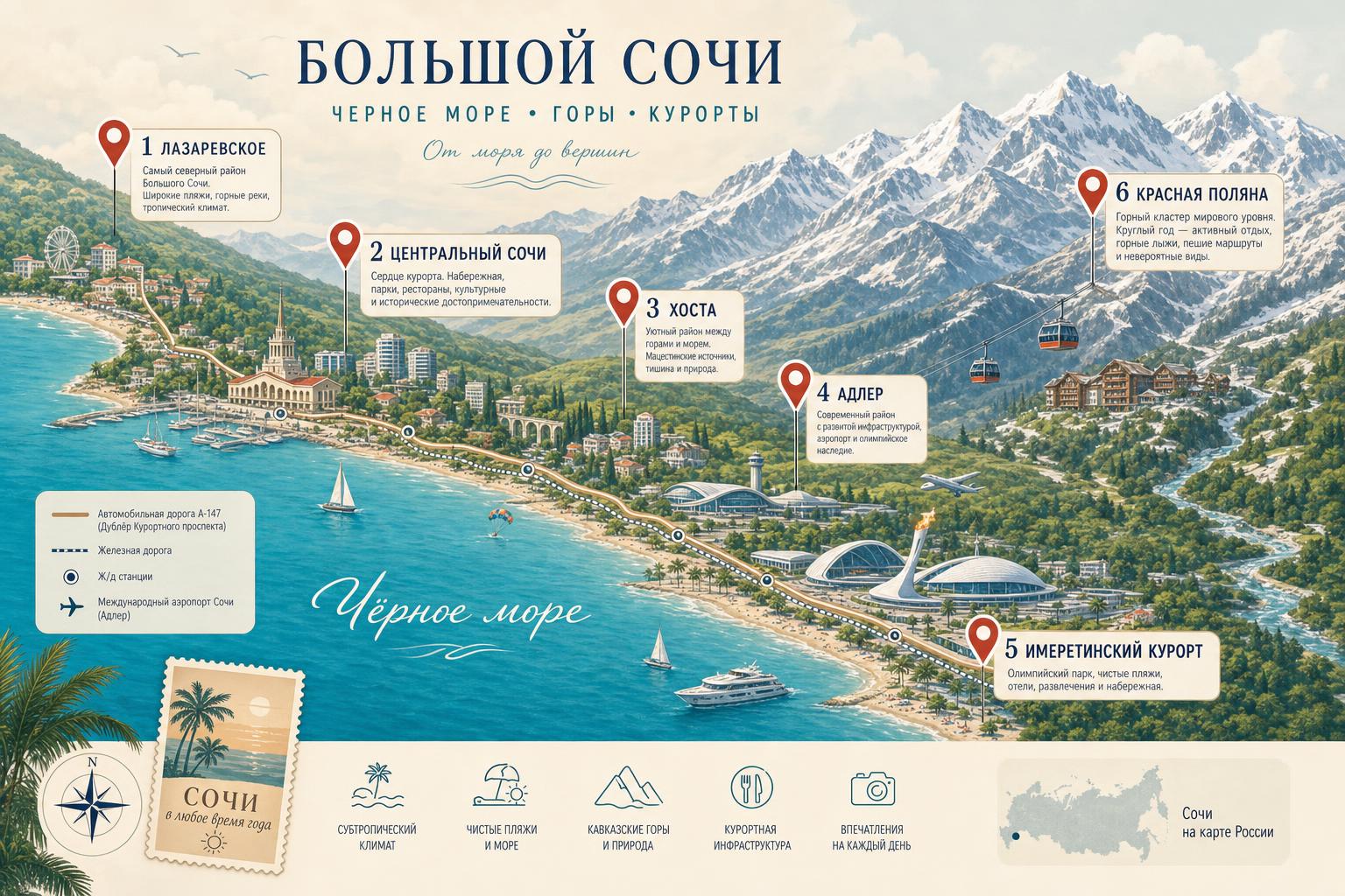 где жить в Сочи — карта районов Большого Сочи
