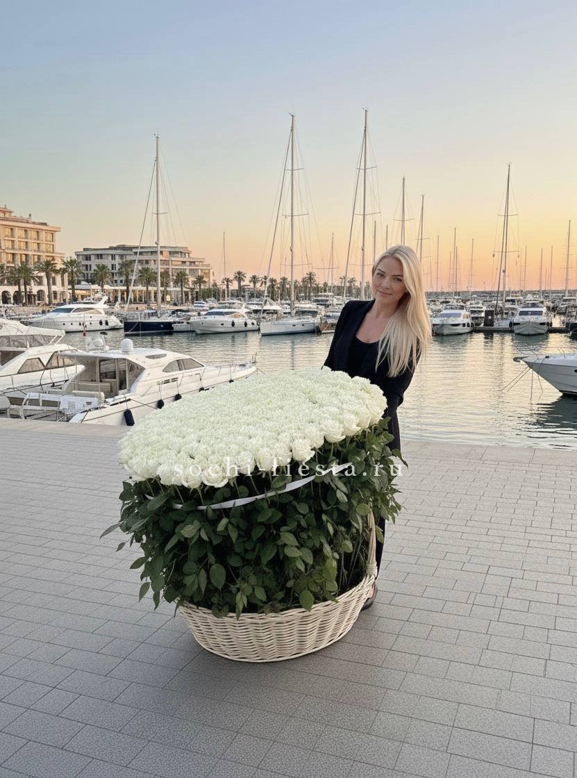 301 высокая роза в корзине с доставкой в Сочи