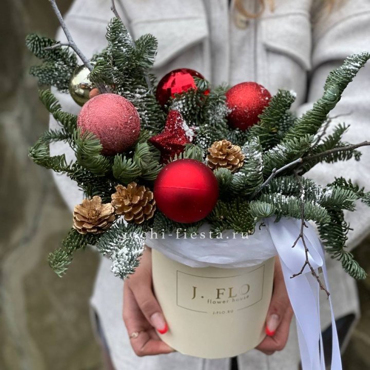 Новогодняя композиция в коробке ред в Сочи