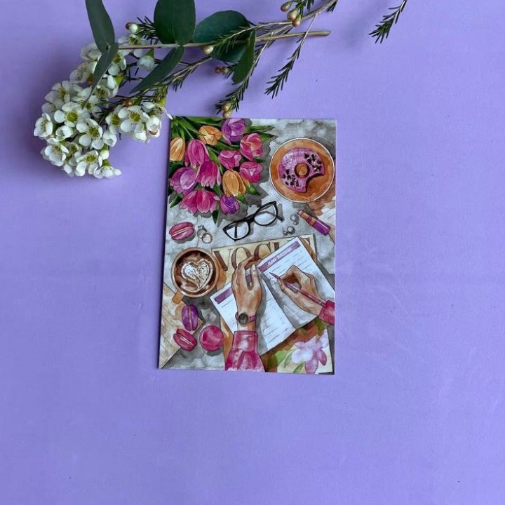 Открытка к букету "Леди на работе" в Сочи