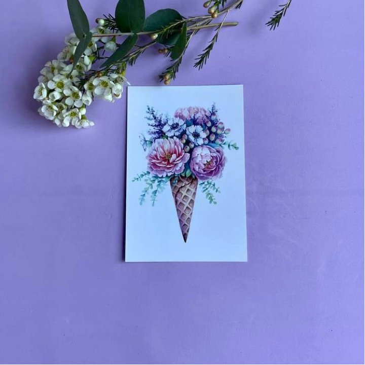 Открытка к букету "Цветочно-кремовый" в Сочи