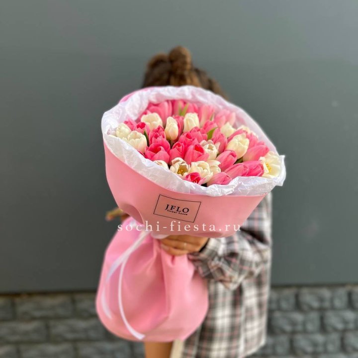 51 бело-розовый тюльпан в Сочи