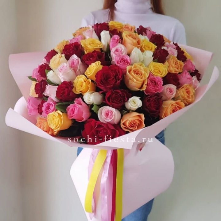 101 роза Кенийский микс "Нежность" в Сочи